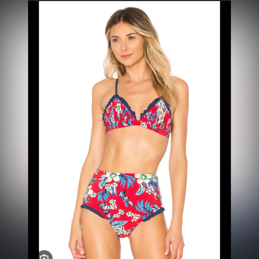 ❤️ NWT Diane Von Furstenberg SMOCKED RUFFLED BIKINI TOP AND BOTTOM. SIZE: L